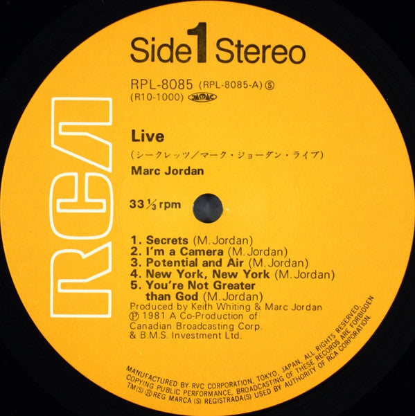 Marc Jordan - Live (Vinyl, LP, Album) Very Good Plus (VG+) / Very Good (VG)