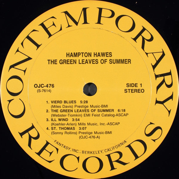 Hampton Hawes Trio - The Green Leaves Of Summer (Vinyl, LP, Album, Reissue, Remastered) Very Good (VG) / Very Good Plus (VG+)