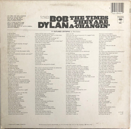 Bob Dylan - The Times They Are A-Changin' (Vinyl, LP, Album, Repress, Stereo) Near Mint (NM or M-) / Near Mint (NM or M-)