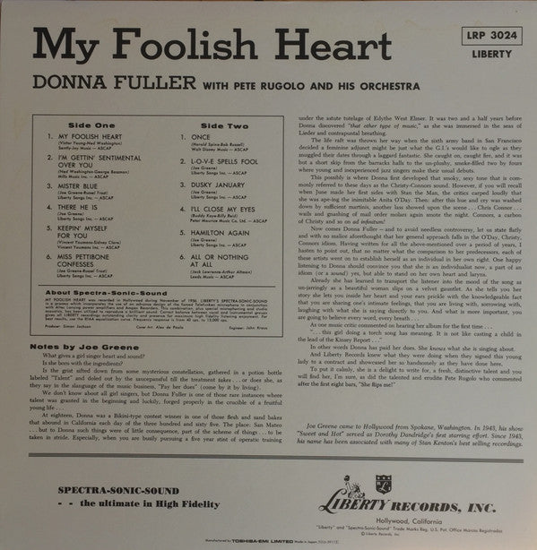 Donna Fuller - My Foolish Heart (Vinyl, LP, Reissue, Mono) Very Good Plus (VG+) / Very Good Plus (VG+)