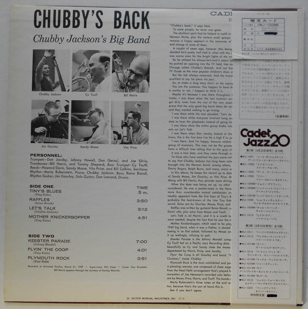 Chubby Jackson's Big Band - Chubby's Back! (Vinyl, LP, Album, Reissue, Mono) Very Good Plus (VG+) / Very Good Plus (VG+)