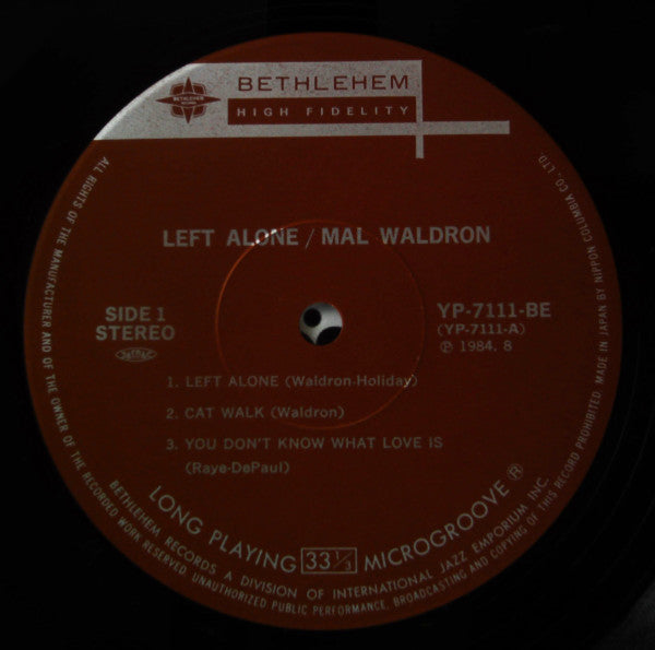 Mal Waldron - Left Alone (Vinyl, LP, Album, Reissue, Stereo) Very Good Plus (VG+) / Very Good Plus (VG+)