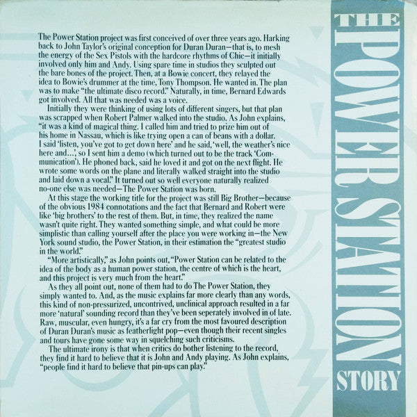 The Power Station - The Power Station 33⅓ (Vinyl, LP, Album) Very Good (VG) / Very Good Plus (VG+)