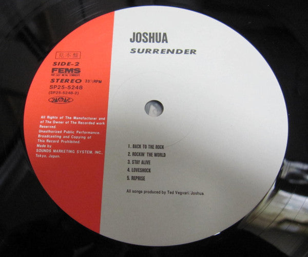 Joshua (25) - Surrender (Vinyl, LP, Album, Promo) Very Good Plus (VG+) / Very Good (VG)
