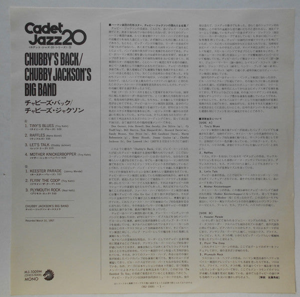 Chubby Jackson's Big Band - Chubby's Back! (Vinyl, LP, Album, Reissue, Mono) Very Good Plus (VG+) / Very Good Plus (VG+)