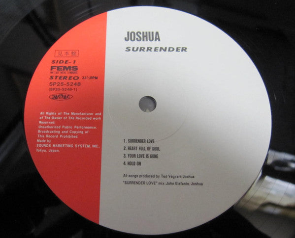 Joshua (25) - Surrender (Vinyl, LP, Album, Promo) Very Good Plus (VG+) / Very Good (VG)