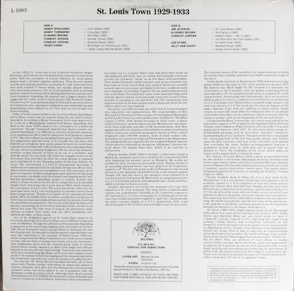 Various - St. Louis Town 1927 - 1932 (St. Louis Town 1929-1933) (Vinyl, LP, Compilation, Reissue) Very Good Plus (VG+) / Very Good Plus (VG+)
