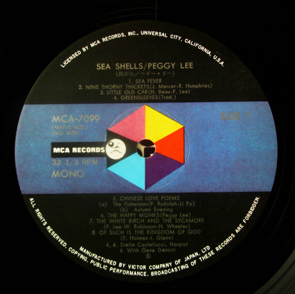Peggy Lee - Sea Shells (Vinyl, LP, Album, Mono, Reissue) Very Good (VG) / Very Good (VG)