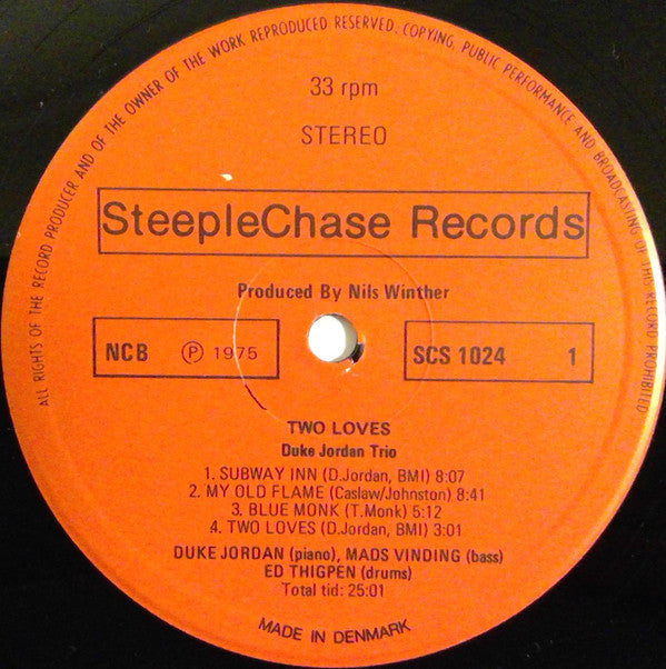 Duke Jordan Trio - Two Loves (Vinyl, LP, Album, Stereo) Very Good (VG) / Very Good Plus (VG+)