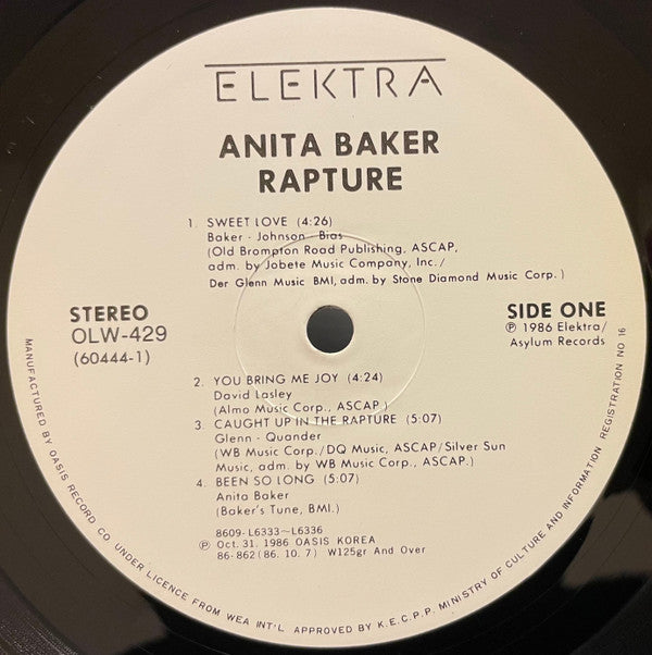 Anita Baker - Rapture (Vinyl, LP, Album) Very Good Plus (VG+) / Very Good (VG)