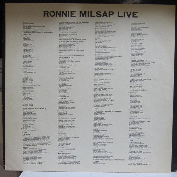 Ronnie Milsap - Live (Vinyl, LP, Album) Very Good (VG) / Very Good Plus (VG+)