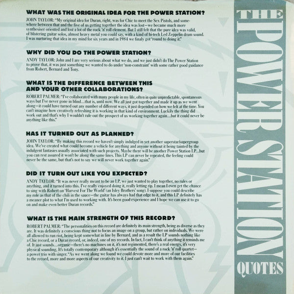 The Power Station - The Power Station 33⅓ (Vinyl, LP, Album) Very Good (VG) / Very Good Plus (VG+)