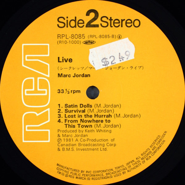 Marc Jordan - Live (Vinyl, LP, Album) Very Good Plus (VG+) / Very Good (VG)