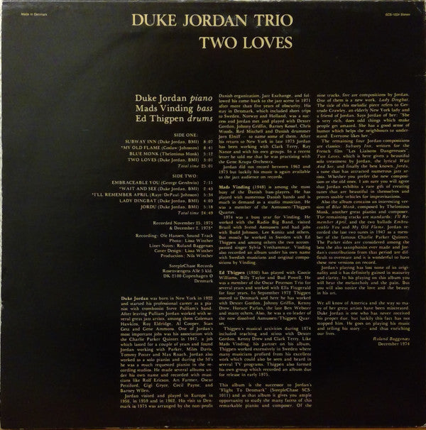 Duke Jordan Trio - Two Loves (Vinyl, LP, Album, Stereo) Very Good (VG) / Very Good Plus (VG+)