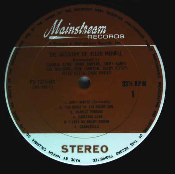 Helen Merrill - The Artistry Of Helen Merrill (Vinyl, LP, Album, Stereo) Good Plus (G+) / Very Good (VG)