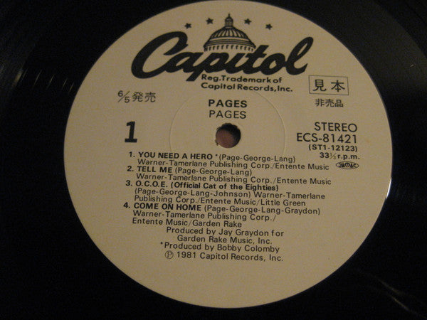 Pages (2) - Pages (Vinyl, LP, Album, Promo) Near Mint (NM or M-) / Very Good Plus (VG+)