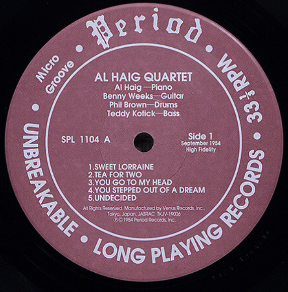 Al Haig Quartet - Al Haig Quartet (Vinyl, LP, Album, Limited Edition, Stereo) Very Good Plus (VG+) / Very Good Plus (VG+)