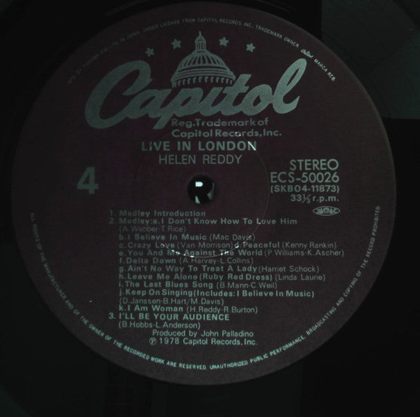 Helen Reddy - Live In London (2xVinyl, LP) Very Good (VG) / Very Good (VG)