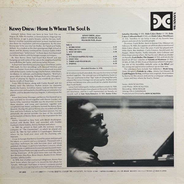 Kenny Drew - Home Is Where The Soul Is (Vinyl, LP, Album, Reissue, Stereo) Near Mint (NM or M-) / Good Plus (G+)