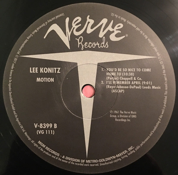Lee Konitz - Motion (Vinyl, LP, Album, Reissue) Very Good Plus (VG+) / Near Mint (NM or M-)