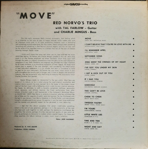 The Red Norvo Trio - Move! (Vinyl, LP, Promo, Reissue, Mono) Very Good Plus (VG+) / Good Plus (G+)