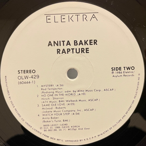 Anita Baker - Rapture (Vinyl, LP, Album) Very Good Plus (VG+) / Very Good (VG)