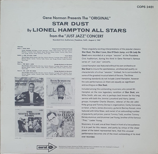 Lionel Hampton - The "Just Jazz" Concert (Vinyl, LP, Album, Mono) Very Good Plus (VG+) / Very Good (VG)