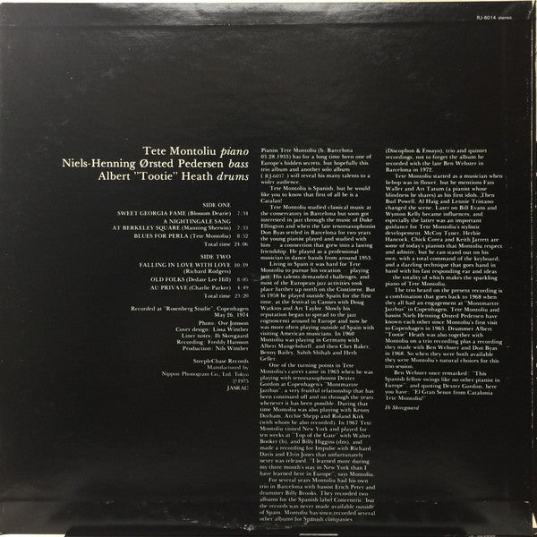 Tete Montoliu Trio - Catalonian Fire (Vinyl, LP, Album, Stereo) Very Good Plus (VG+) / Very Good (VG)