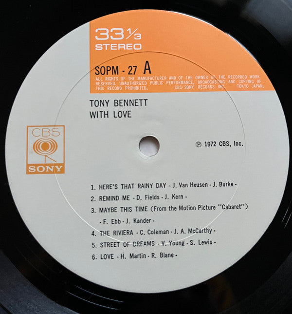 Tony Bennett - With Love (Vinyl, LP, Stereo) Very Good Plus (VG+) / Very Good Plus (VG+)