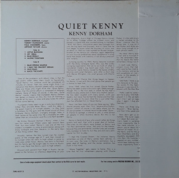 Kenny Dorham - Quiet Kenny (Vinyl, LP, Album, Promo, Reissue, Stereo) Very Good Plus (VG+) / Very Good Plus (VG+)
