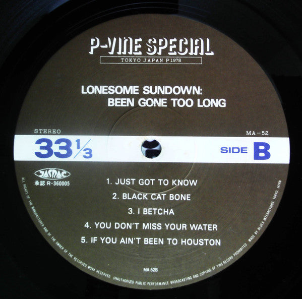 Lonesome Sundown - Been Gone Too Long (Vinyl, LP, Album, Reissue, Stereo) Near Mint (NM or M-) / Very Good Plus (VG+)