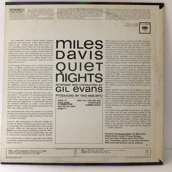 Miles Davis - Quiet Nights (Vinyl, LP, Album, Reissue, Stereo) Good Plus (G+) / Very Good (VG)
