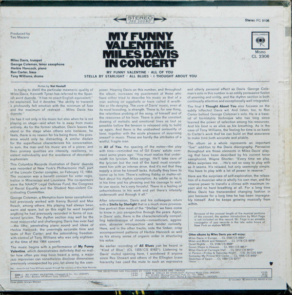 Miles Davis - My Funny Valentine - Miles Davis In Concert (Vinyl, LP, Album, Reissue) Very Good Plus (VG+) / Very Good Plus (VG+)