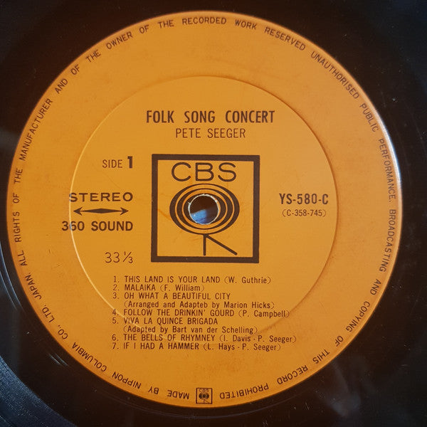 Pete Seeger - Folk Song Concert (Vinyl, LP, Album, Mono) Very Good Plus (VG+) / Very Good Plus (VG+)