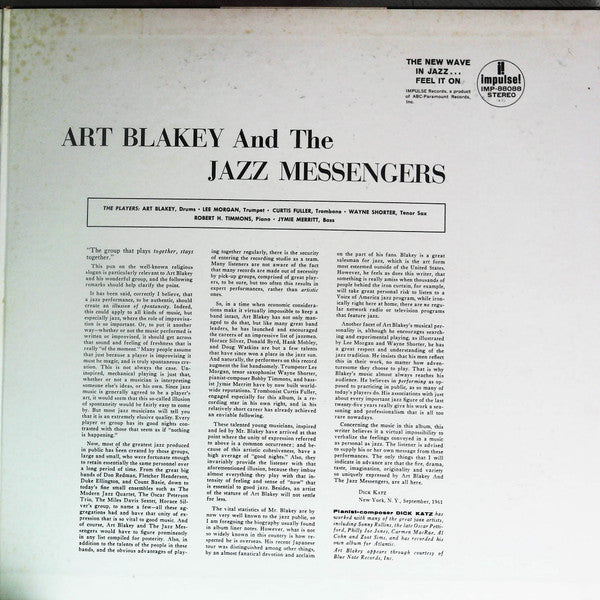 Art Blakey & The Jazz Messengers - Art Blakey And His Jazz Messengers (Vinyl, LP, Album, Reissue, Stereo) Very Good Plus (VG+) / Very Good (VG)