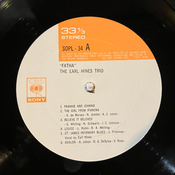 The Earl Hines Trio - Fatha (Vinyl, LP, Album, Reissue, Mono) Very Good Plus (VG+) / Very Good (VG)