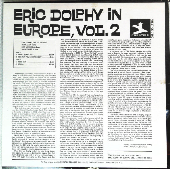 Eric Dolphy - In Europe, Vol. 2 (Vinyl, LP, Album, Reissue, Remastered, Stereo) Very Good Plus (VG+) / Good Plus (G+)