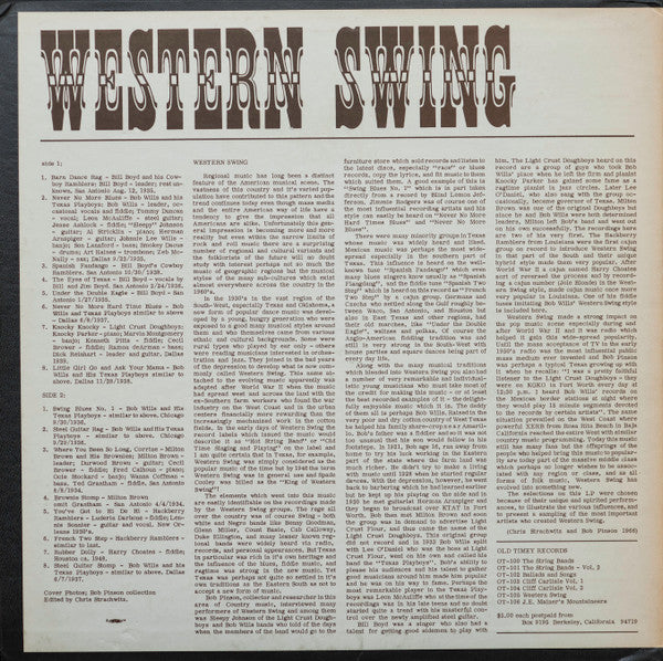 Various - Western Swing (Historic Recordings) (Vinyl, LP, Compilation) Very Good Plus (VG+) / Very Good (VG)