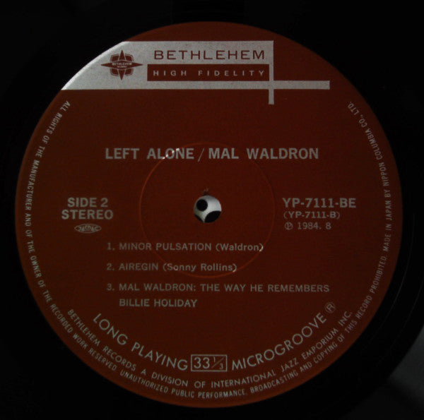 Mal Waldron - Left Alone (Vinyl, LP, Album, Reissue, Stereo) Very Good Plus (VG+) / Very Good Plus (VG+)