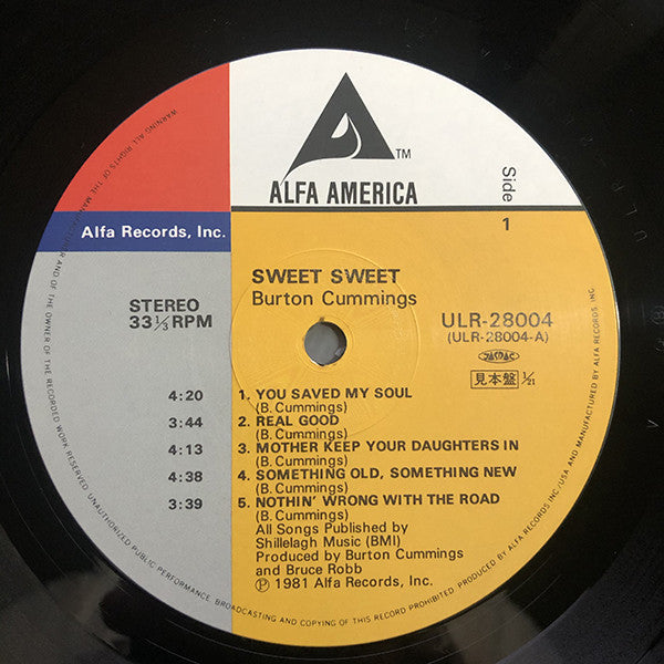 Burton Cummings - Sweet Sweet (You Saved My Soul) (Vinyl, LP, Album, Promo) Very Good (VG) / Very Good (VG)