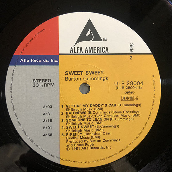 Burton Cummings - Sweet Sweet (You Saved My Soul) (Vinyl, LP, Album, Promo) Very Good (VG) / Very Good (VG)