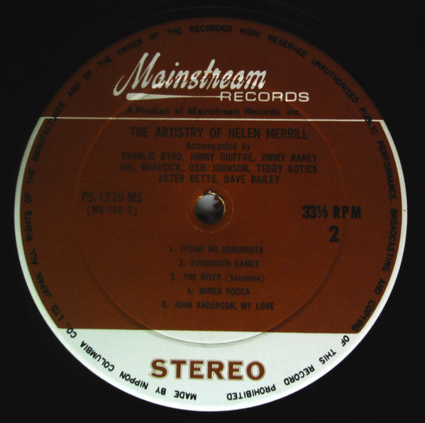 Helen Merrill - The Artistry Of Helen Merrill (Vinyl, LP, Album, Stereo) Very Good (VG) / Very Good Plus (VG+)