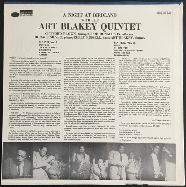 Art Blakey Quintet - A Night At Birdland (Volume 1) (Vinyl, LP, Album, Reissue, Stereo) Good Plus (G+) / Very Good Plus (VG+)