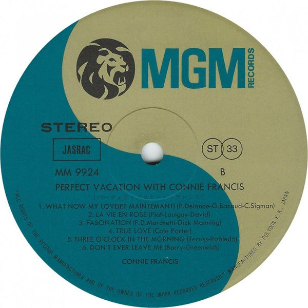 Connie Francis - Perfect Vacation With Connie Francis (2xVinyl, LP, Compilation, Stereo) Very Good Plus (VG+) / Very Good (VG)