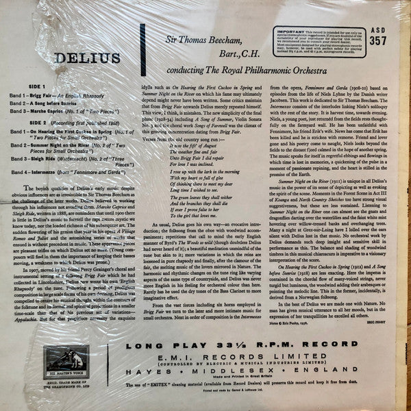 Frederick Delius - Brigg Fair, Etc. (Vinyl, LP, Stereo) Near Mint (NM or M-) / Very Good Plus (VG+)