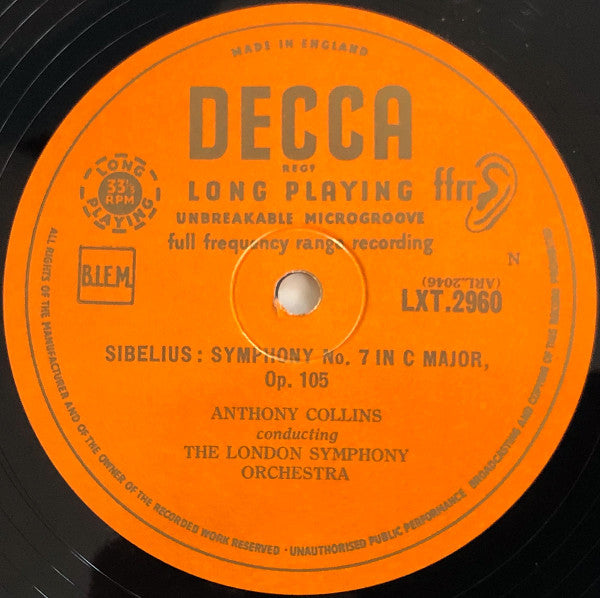 Anthony Collins (2) - Symphonies 3 & 7 (Vinyl, LP, Mono) Very Good Plus (VG+) / Good Plus (G+)