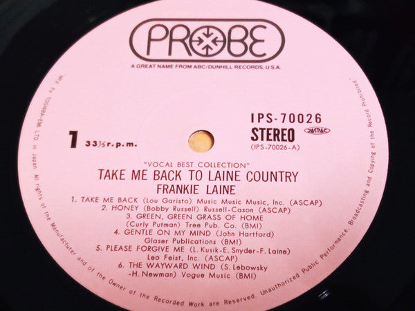 Frankie Laine - Take Me Back To Laine Country (Vinyl, LP, Album) Very Good (VG) / Very Good (VG)
