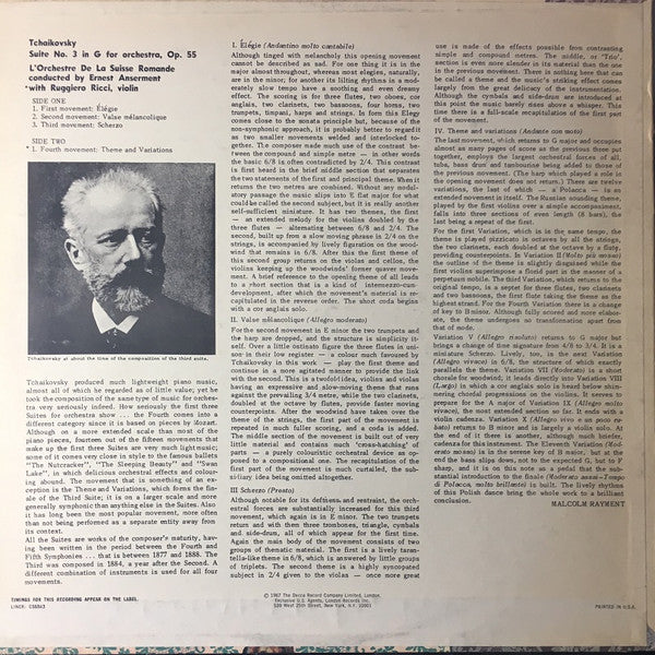 Pyotr Ilyich Tchaikovsky - Suite No. 3 In G For Orchestra, Op.55 (Vinyl, LP, Stereo) Very Good Plus (VG+) / Very Good (VG)