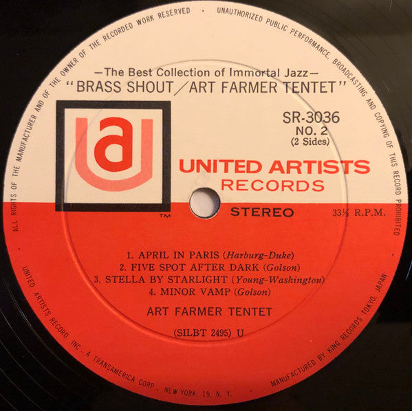 Art Farmer Tentet - Brass Shout (Vinyl, LP, Album, Promo, Reissue, Stereo) Very Good (VG) / Very Good (VG)