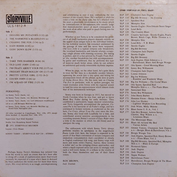 Sonny Terry - Wizard Of The Harmonica (Vinyl, LP, Album, Stereo) Very Good (VG) / Good (G)